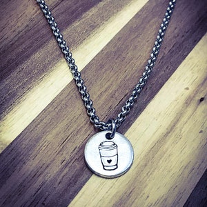 Hand Stamped Coffee Cup Bracelet: Aluminum Coffee Lover Jewelry