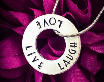 Laugh Love Live Hand Stamped Necklace. Love Necklace, Inspirational Necklace, Motivational Quote, Girlfriend Gift, Wife Gift