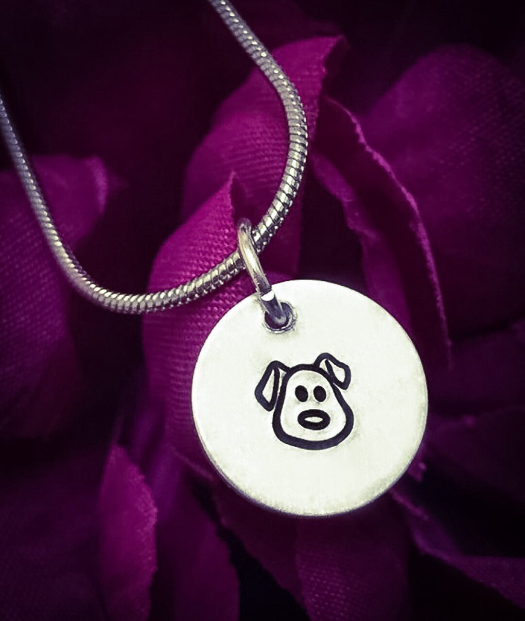 Dog Face Hand Stamped Necklace. Dog Necklace, Dog Jewellery, Dog Lover