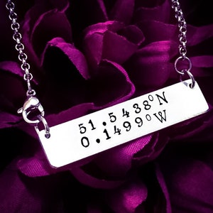 Personalised Coordinates Hand Stamped Necklace. Longitude and Latitude Necklace, Custom Coordiantes, Coordinates Necklace, Coordinates Gift