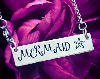 Mermaid Hand Stamped Necklace. Mermaid Necklace, Mermaid Jewelry, Mermiad Gift, Ocean Necklace, Beach Necklace, Mermaid Accessories