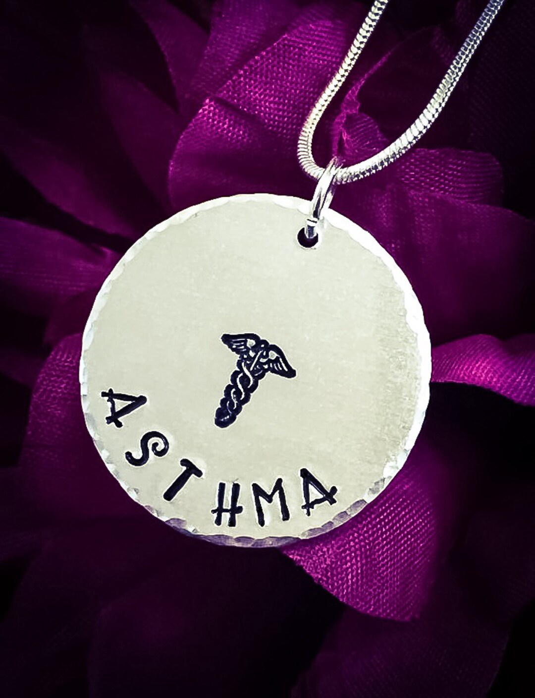 Asthma Medical ID Hand Stamped Necklace. Alert Necklace, Alert