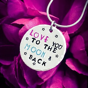 Love You To The Moon and Back Hand Stamped Necklace. Love Necklace, Girlfriend Gift, Wife Gift, Partner Gift, Valentines Gift
