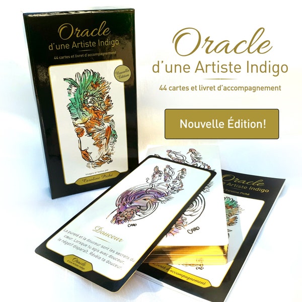 Oracle Artiste Indigo, French divinatory Oracle, French oracle card game, 44 oracle cards with booklet, affirmation cards