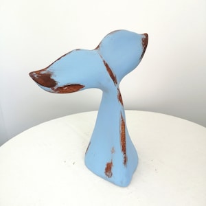 Blue whale, whale tail, sculpture, connection to our inner power, seaside, wood patina, blue, white, stone, handmade