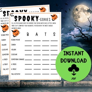 Halloween Spooky-Gories Game, Halloween Printable Games, Fun Halloween Party Game