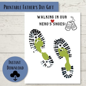 Father&#39;s Day Poem Printable Walking in our Hero&#39;s Shoes, Kids Footprint, Craft, Digital Download