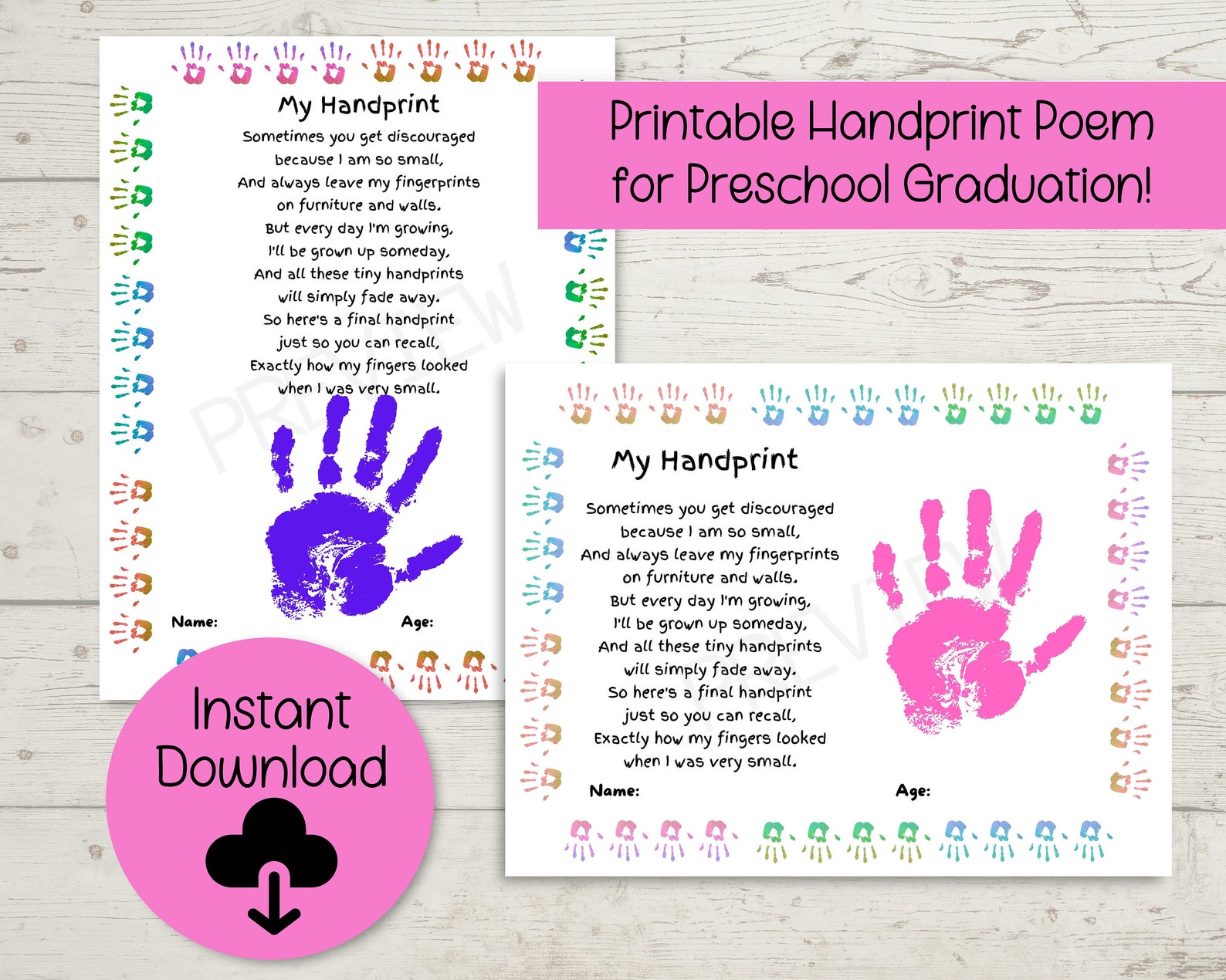Printable Handprint Poem, Preschool Teacher Gift, Mother/father's Day