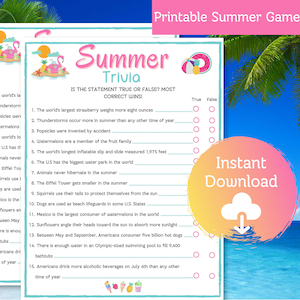 Summer Trivia Game, Printable Summertime Game, Party Game, Summer Activities for Adults & Kids, Fun Summer Games