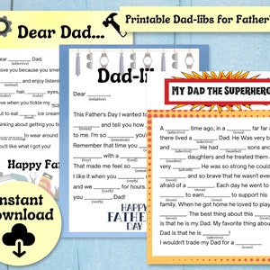 Printable Father&#39;s Day Activity, Mad Libs Games, Instant Download