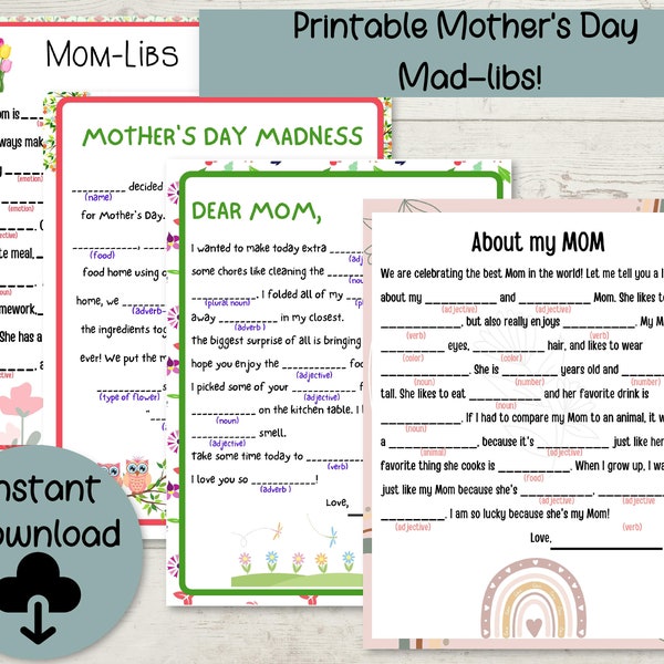 Mother's Day Mad Lib, Printable Mother's Day Game for Kids and Adults