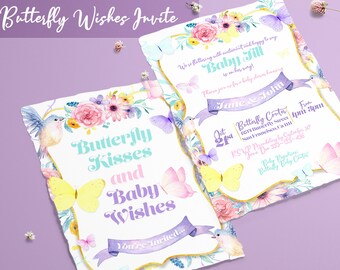 BUTTERFLY WISHES INVITATION - Butterfly Babyshower, Butterfly Birthday, Butterfly Bridal Shower