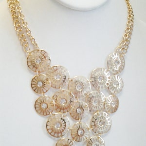 Gold Chain Circles with Crystal Clear Stones Necklace / Gold Circles Crystal Clear Stones Bib Necklace. image 4