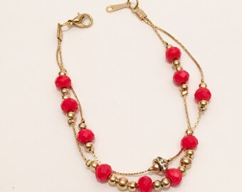 Pulsera de cristal rojo 18K Pulsera chapada en oro.