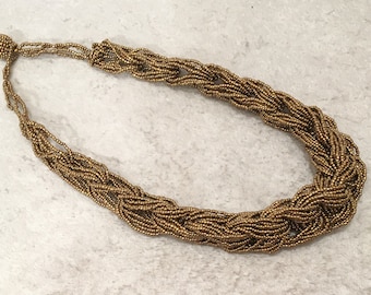 Dark Gold Multi Strand Braided Seed Beads Necklace.