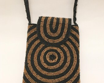 Crossbody Black and Cooper Beaded Cellphone Bag.