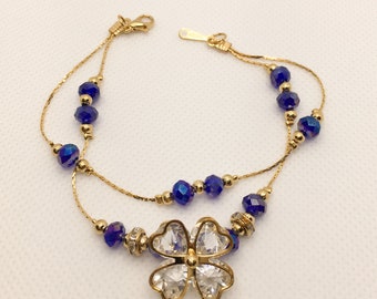 Royal Blue Crystal Bracelet with a Flower 18K Gold Plated Bracelet.