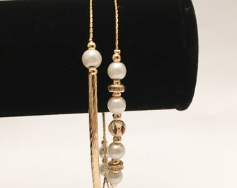 Pulsera de Perlas Pulsera Doble de Tubo Relleno de Oro 18k