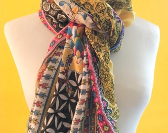 Yellow and Black Multicolored Soft Scarf