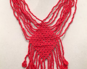 Multi Strand Red Seed Beads Necklace