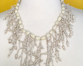 Beige Seed Beads Cascade Necklace.