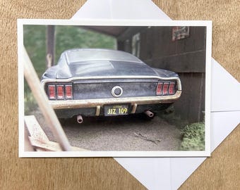 Bullitt, 1968 Mustang Fastback "Barn Find" Greetings Card - rear view