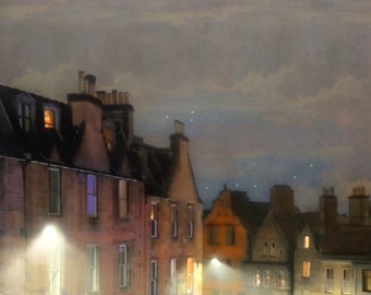 Night time rooftops of Victoria Street, painterly photography print, unique wall art with a story, Title: "No One Sees What You See"