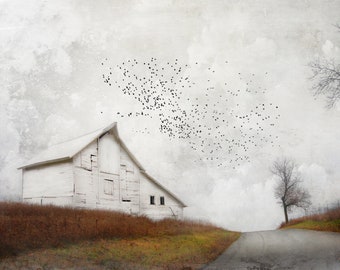 A midwestern barn with a country road, painterly photography print, unique wall art with a story, Title: "If There's Such a Thing As Magic"