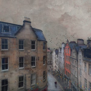Magical view of Victoria Street in Edinburgh, painterly photography print, unique wall art with a story, Title: "Maybe It's About the Story"