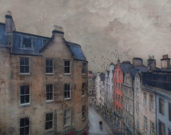 Magical view of Victoria Street in Edinburgh, painterly photography print, unique wall art with a story, Title: "Maybe It's About the Story"