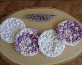 Crochet cotton face scrubbies, makeup remover pads, reusable pads, washcloths, face cloth, facial pads, set of 4 facial rounds,nubby scrub