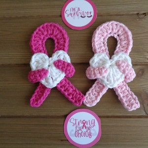 Breast cancer awareness pink ribbon magnets, hand crocheted, cancer ribbon hugs