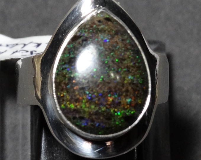 Natural Honduran Black Matrix Opal and Sterling Silver Ring