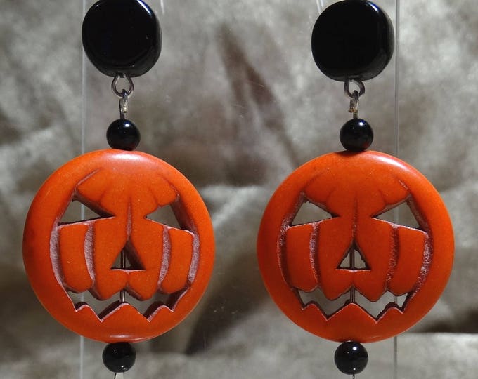 Stone Pumpkin and Onyx Earrings