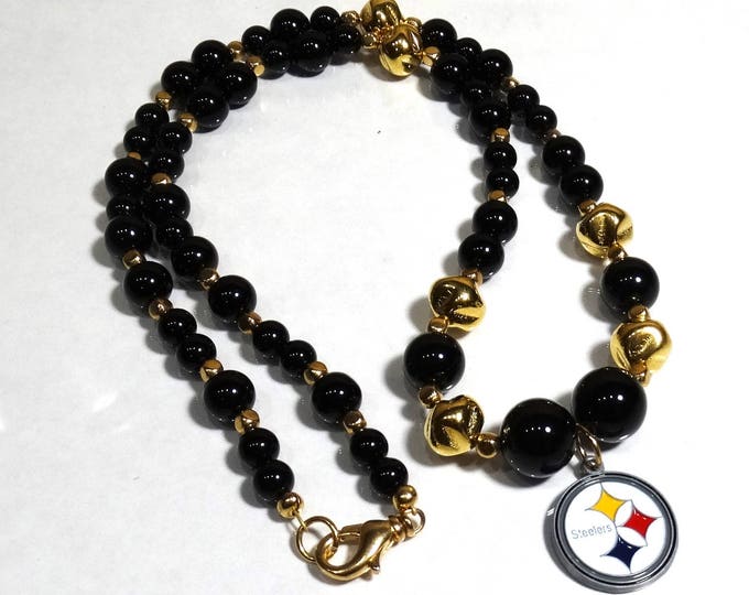 Pittsburgh Steelers Logo Necklace - Onyx and Gold