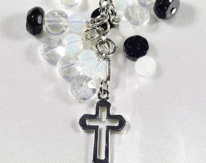 Cross and Blue Sand Stone Charm Chain