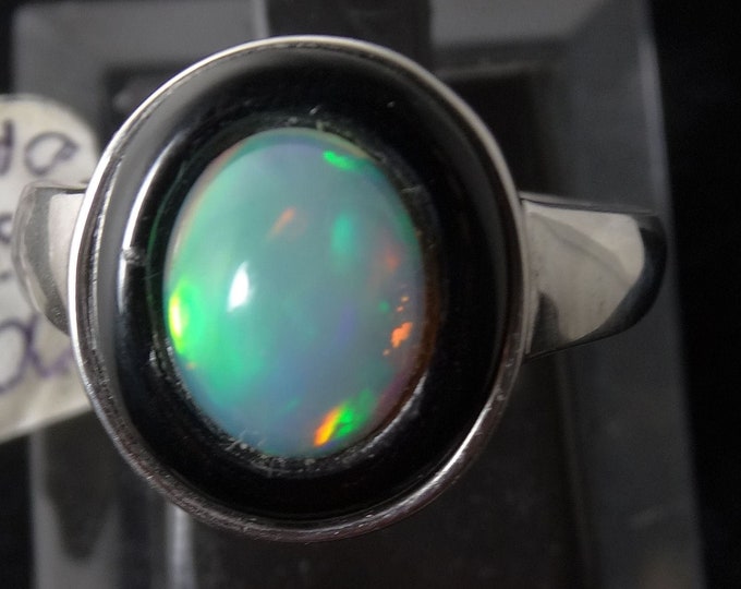 Ethiopian Opal, Black Onyx and White Gold Vermeil Ring