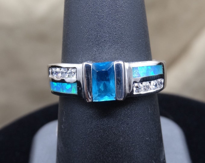 London Blue Topaz, Blue Fire Opal, White Topaz and Sterling Silver Ring