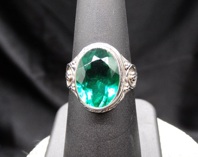 Natural Faceted Green Apatite and Sterling Silver Ring