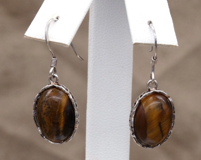 Tigers Eye Cabochon and Sterling Silver Earrings