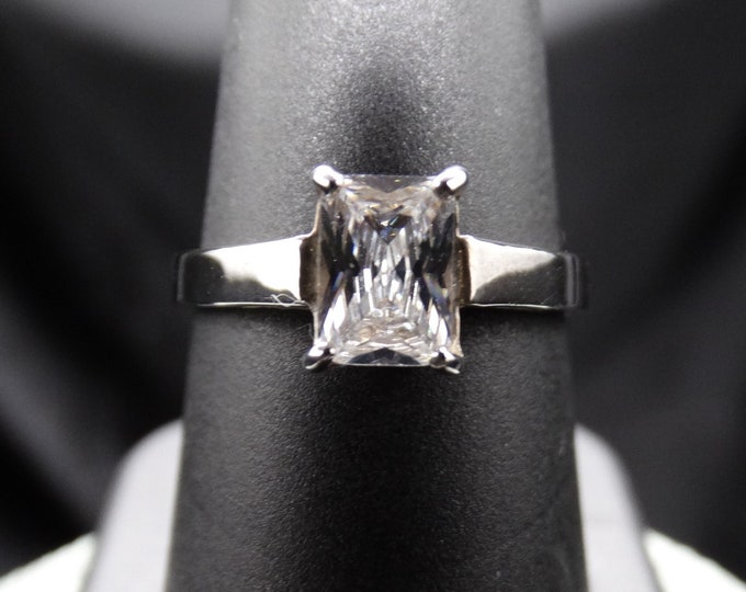 Emerald Cut Cubic Zirconia and Sterling Silver Ring