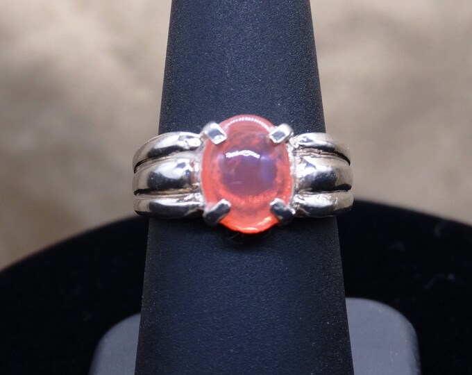 Natural Pink Opal and Sterling Silver Ring