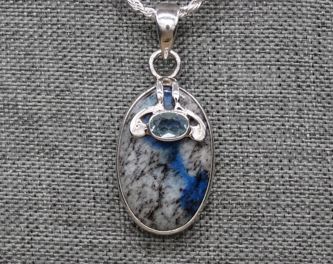 Natural K2 Stone, Natural Swiss Blue Topaz and Sterling Silver Pendant