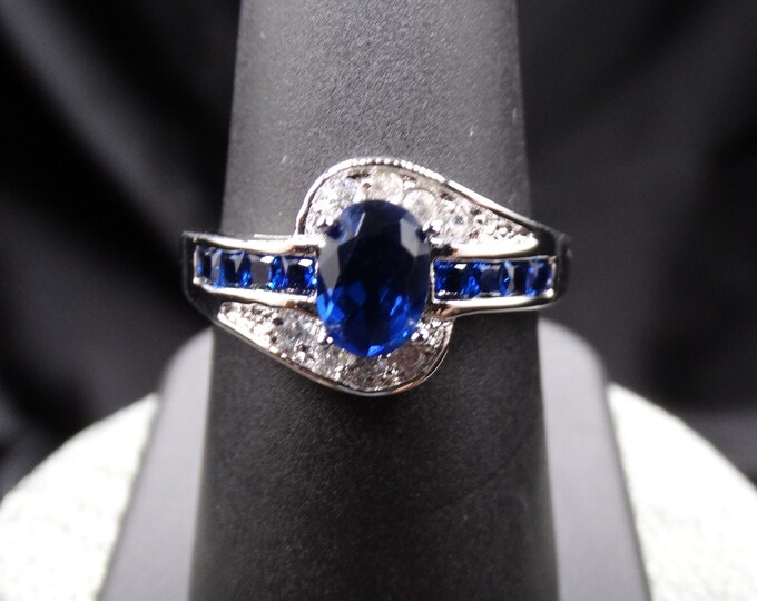 Lab Sapphire and CZ Ring in a 10kt White Gold Filled Setting