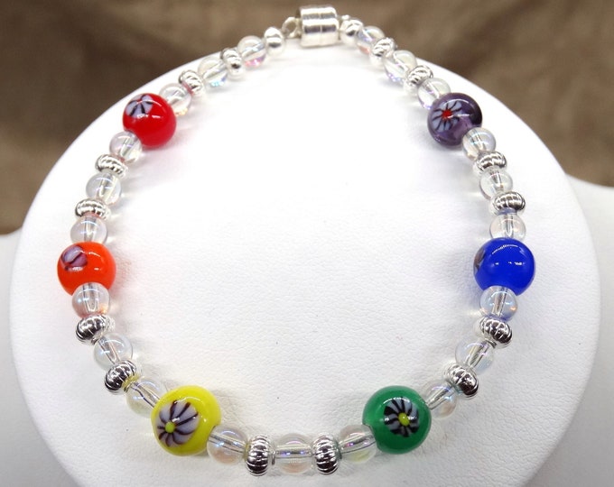 Rainbow Pride Bracelet with Vintage Floral Beading