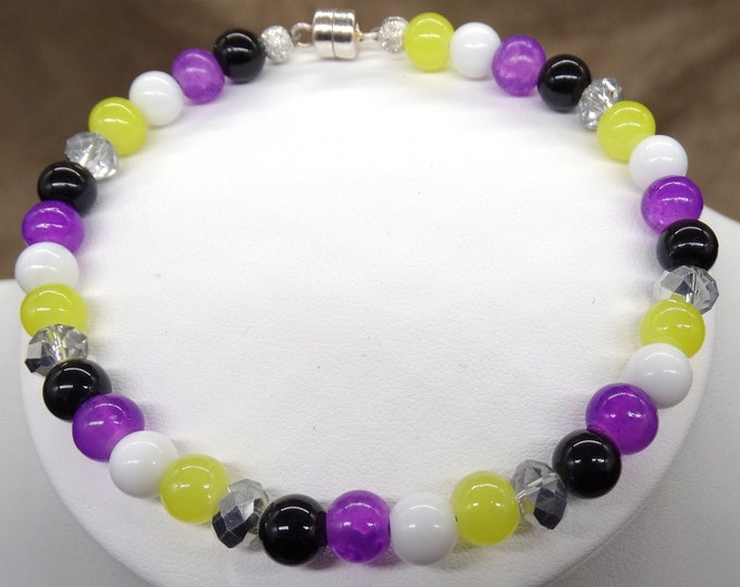 Non-Binary Natural Onyx, Swarovski Crystal and Glass Bracelet