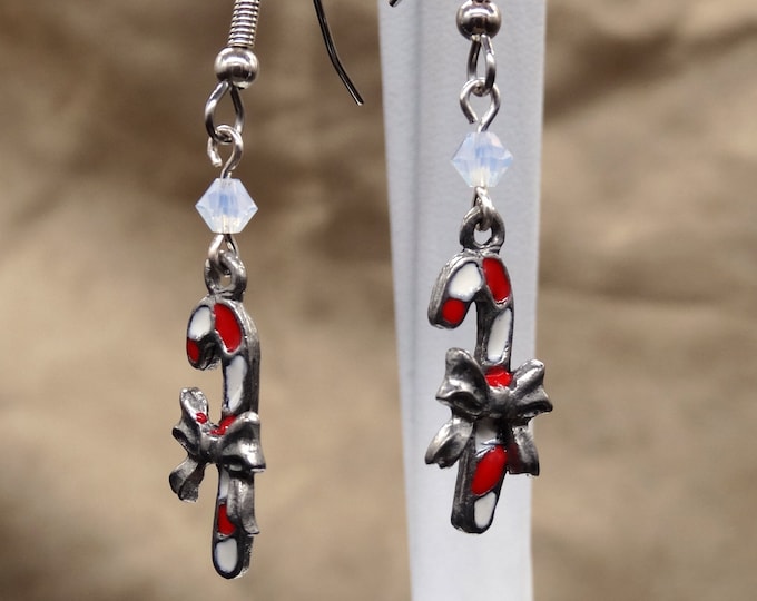 Candy Cane and Swarovski Crystal Earrings