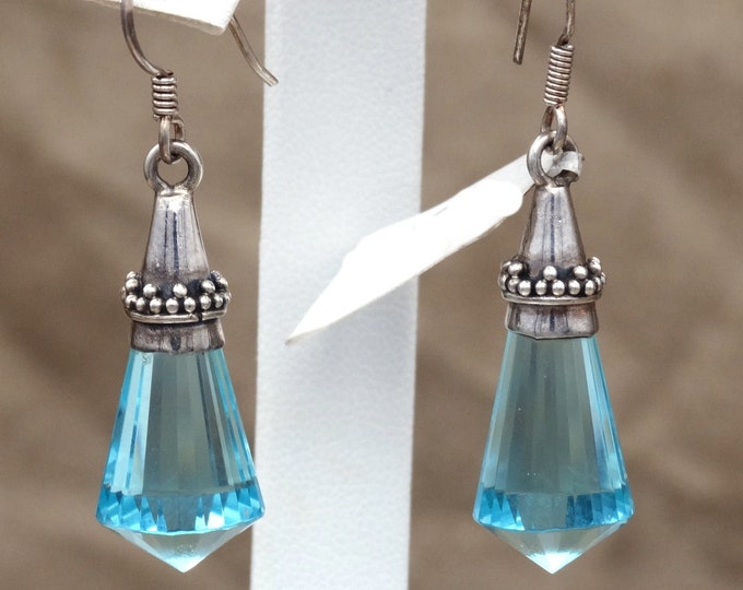 Swiss Blue Topaz and Sterling Silver Cap Dangle Earrings