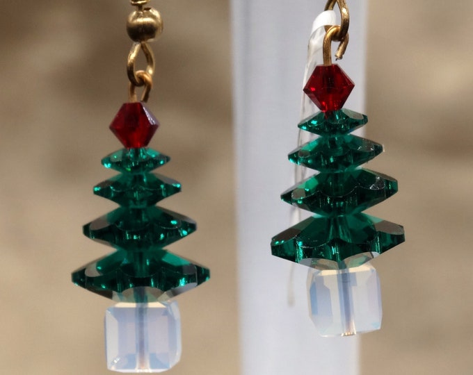 Christmas Tree Swarovski Crystal Earrings - Gold