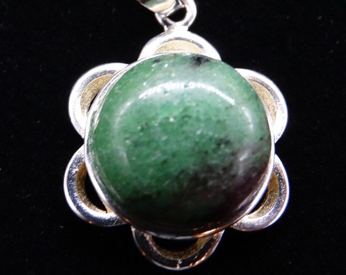 Natural Ruby Zoisite Floral Sterling Silver Pendant